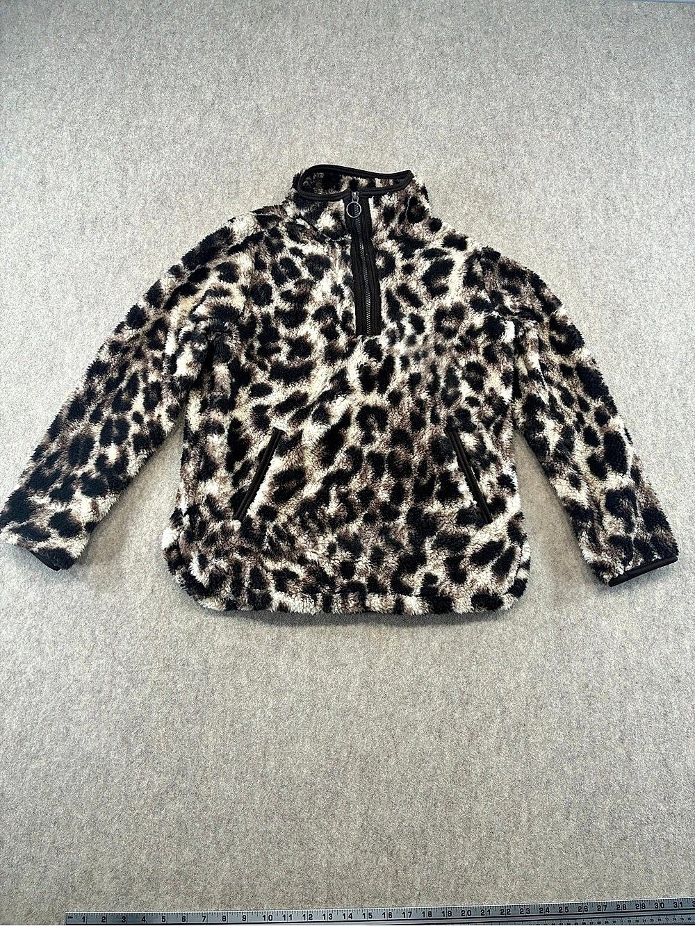 Cozy Sherpa Women's Leopard Print 1/4 Zip Pullover Jacket Pockets Size M